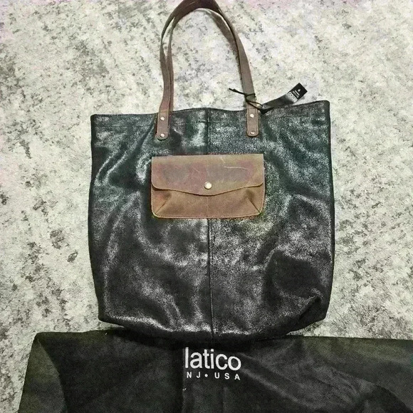 NWT LATICO NJ USA Wilkins Leather Tote Bag Black - Picture 7 of 7